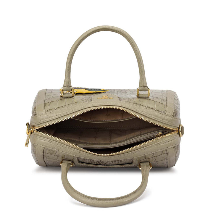 Medium Croco Leather Bowler - Stone Grey