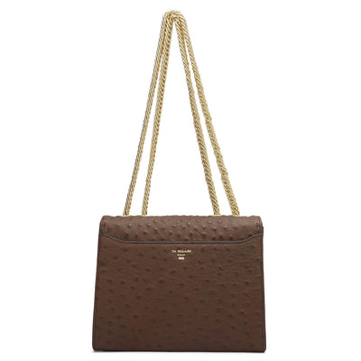 Small Ostrich Leather Shoulder Bag - Brown