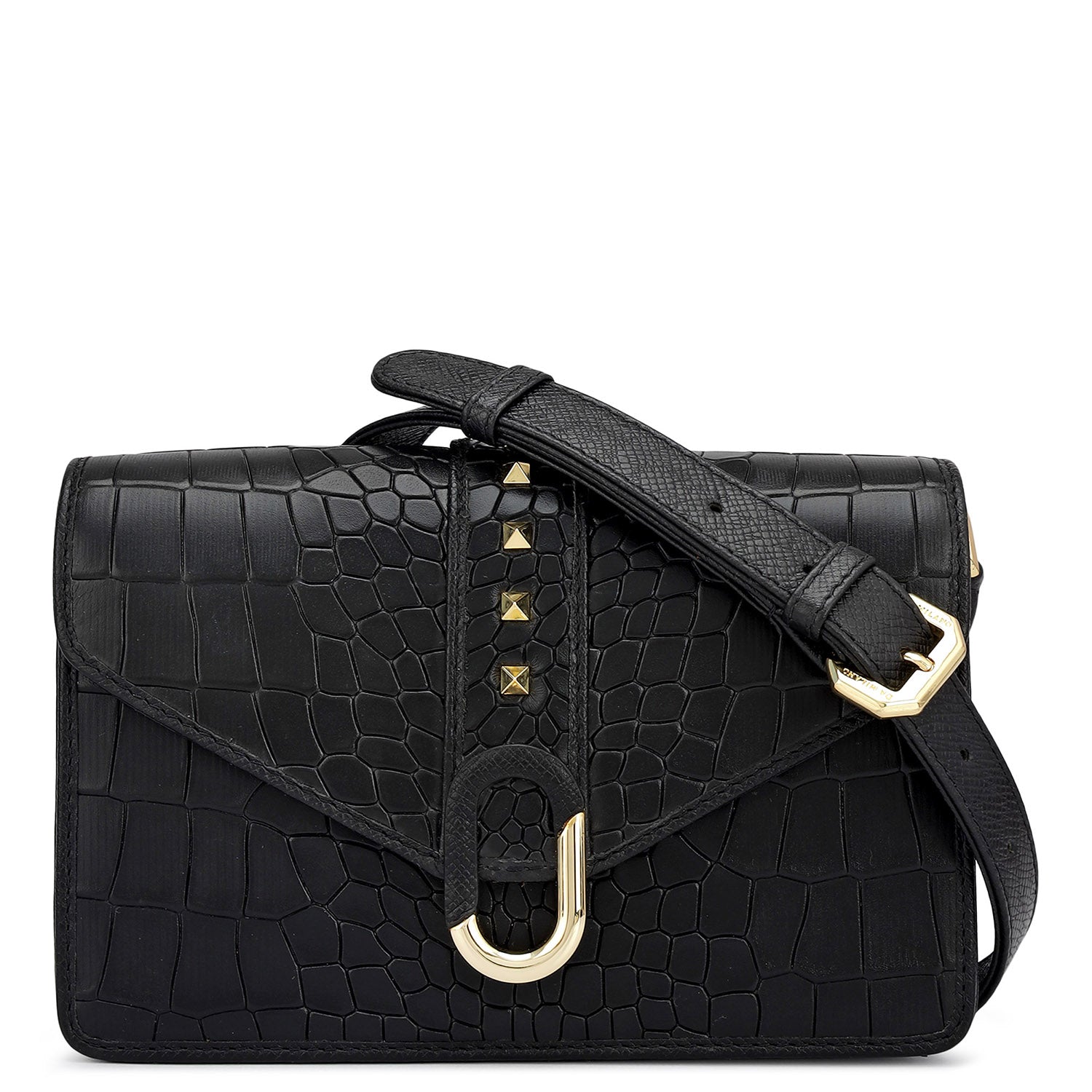 Small Croco Leather Shoulder Bag - Black – Da Milano
