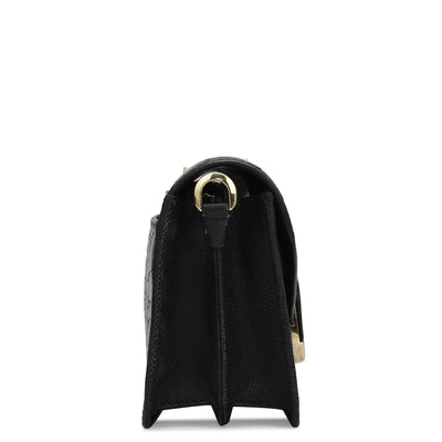 Small Croco Leather Shoulder Bag - Black