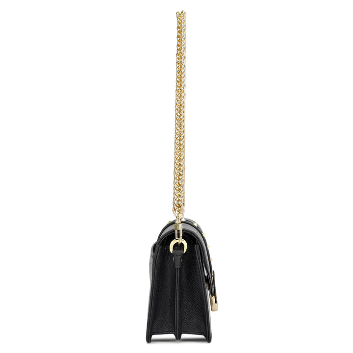 Small Croco Leather Shoulder Bag - Black