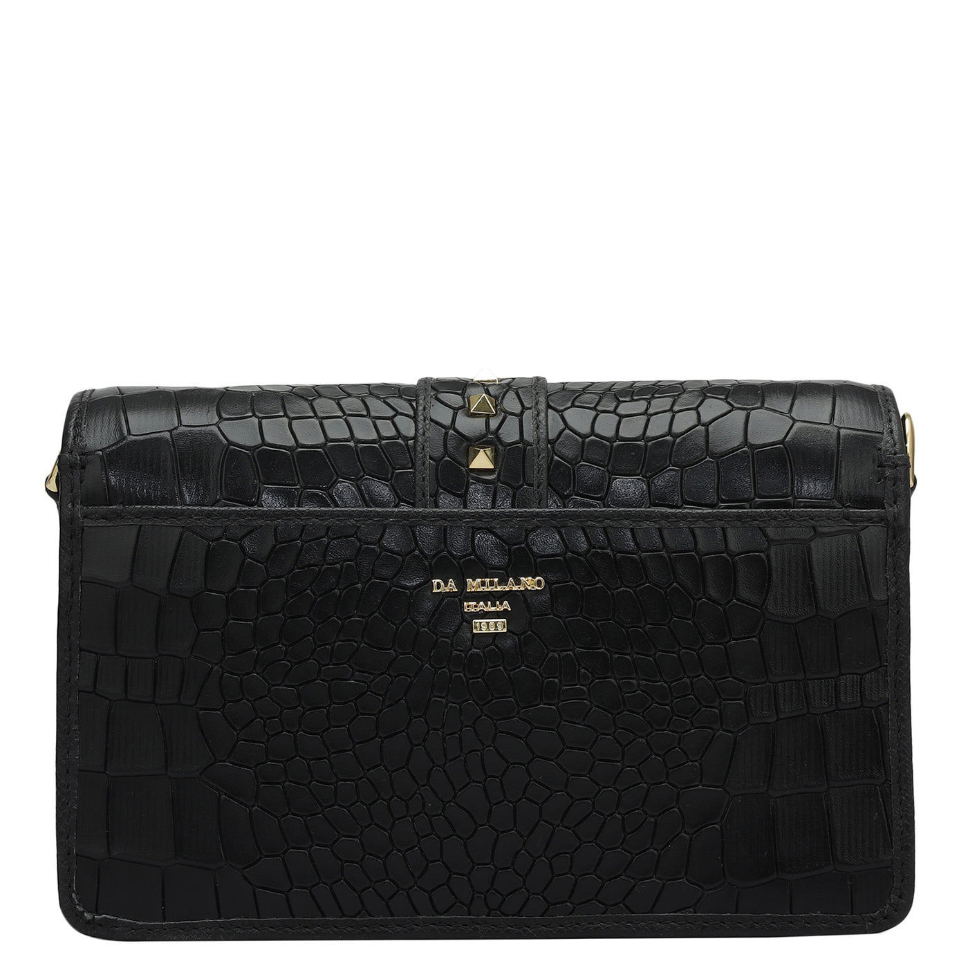 Small Croco Leather Shoulder Bag - Black