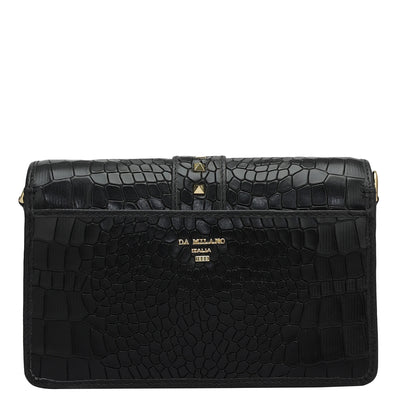 Small Croco Leather Shoulder Bag - Black