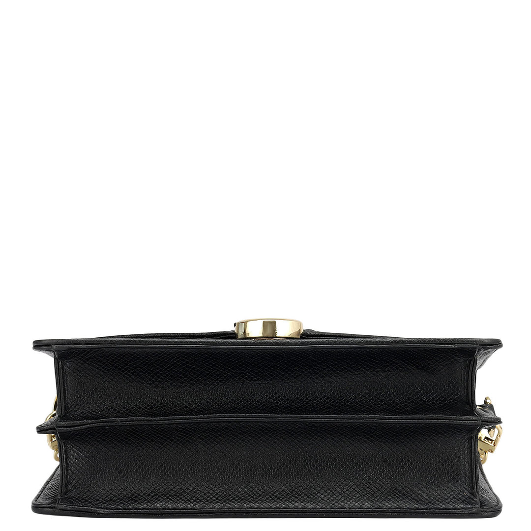 Small Croco Leather Shoulder Bag - Black