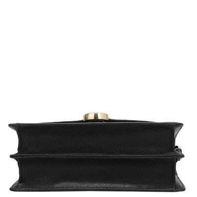 Small Croco Leather Shoulder Bag - Black