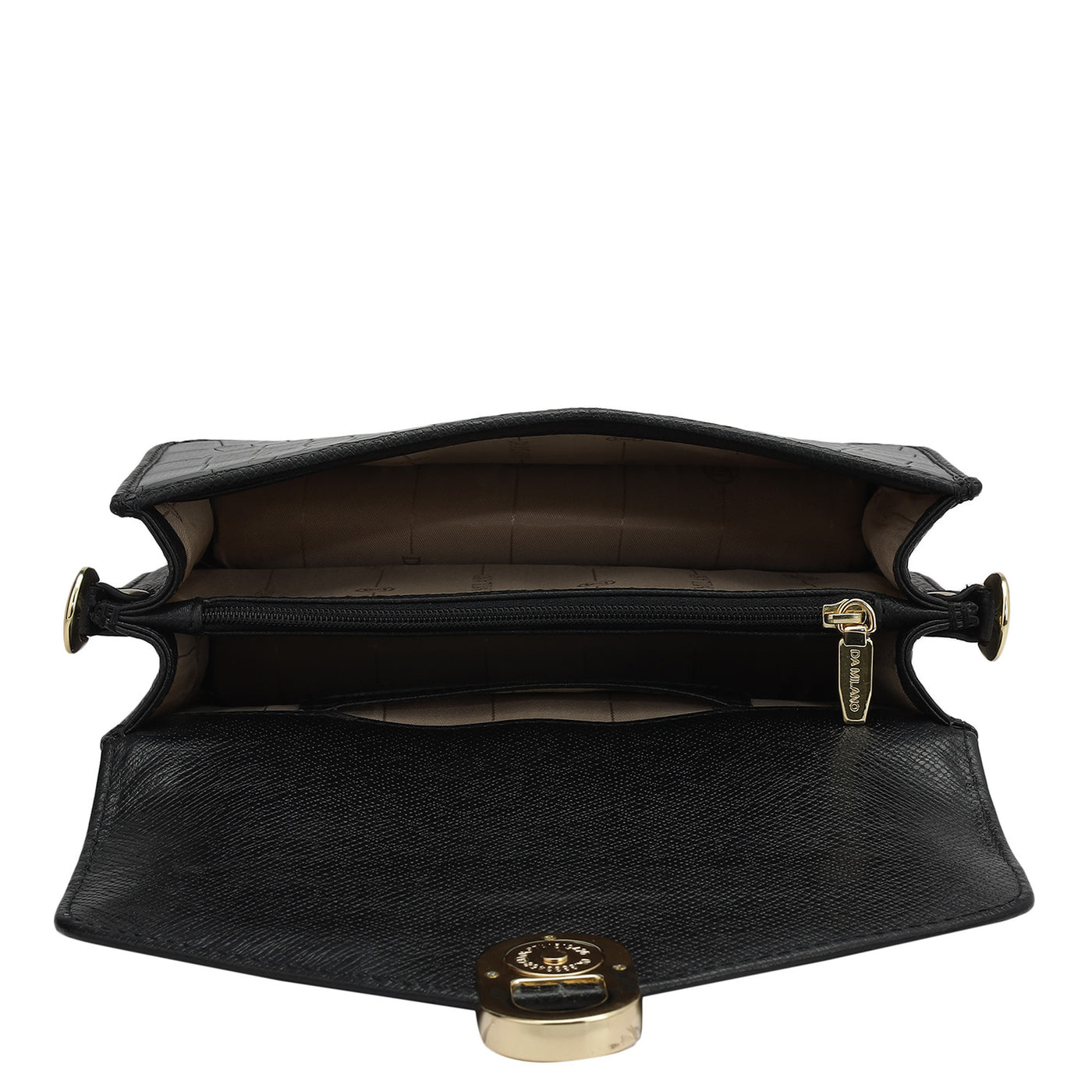 Small Croco Leather Shoulder Bag - Black