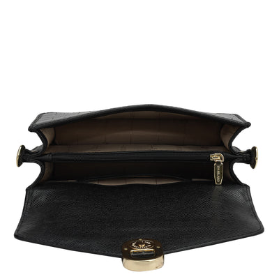 Small Croco Leather Shoulder Bag - Black