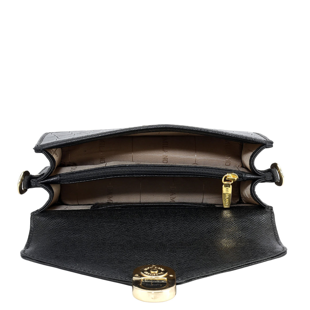 Small Croco Leather Shoulder Bag - Black