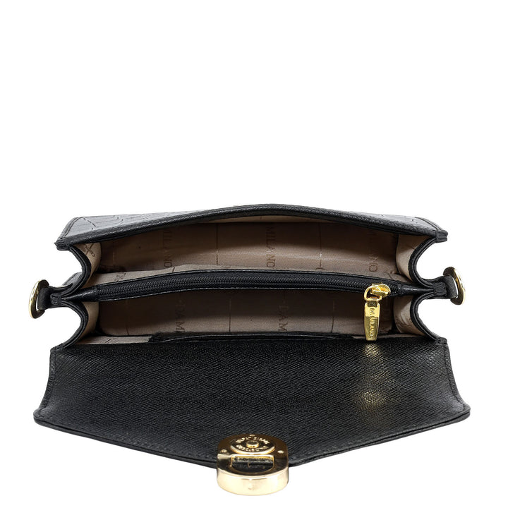 Small Croco Leather Shoulder Bag - Black