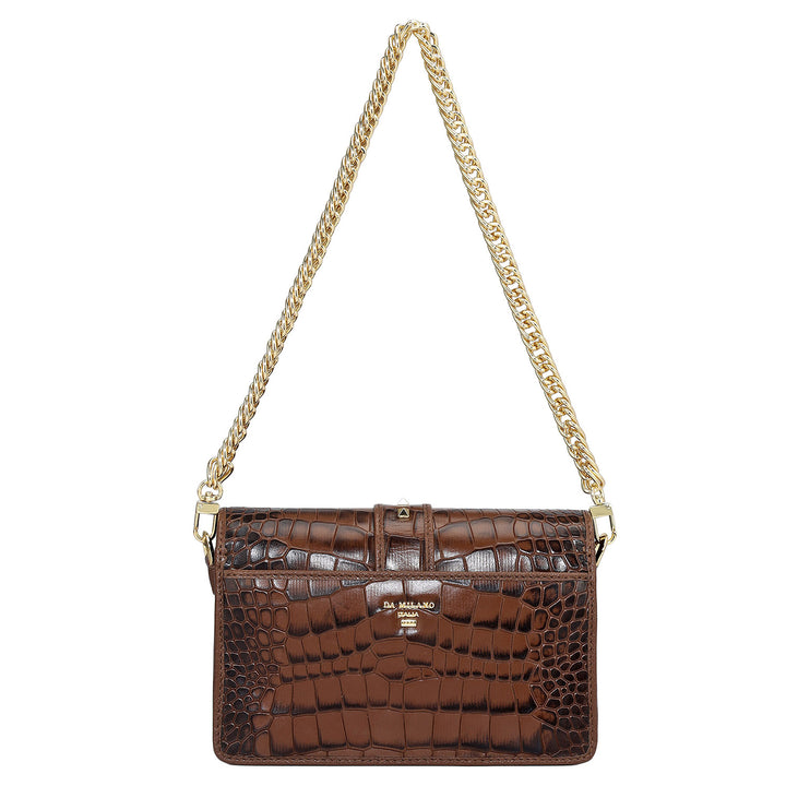 Small Croco Leather Shoulder Bag - Brown