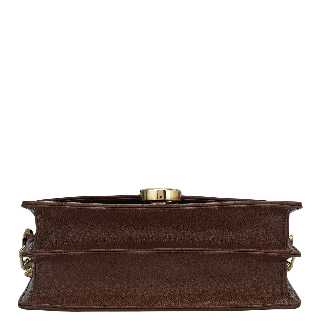 Small Croco Leather Shoulder Bag - Brown