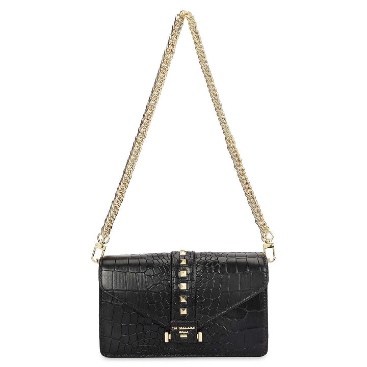 Small Croco Leather Shoulder Bag - Black