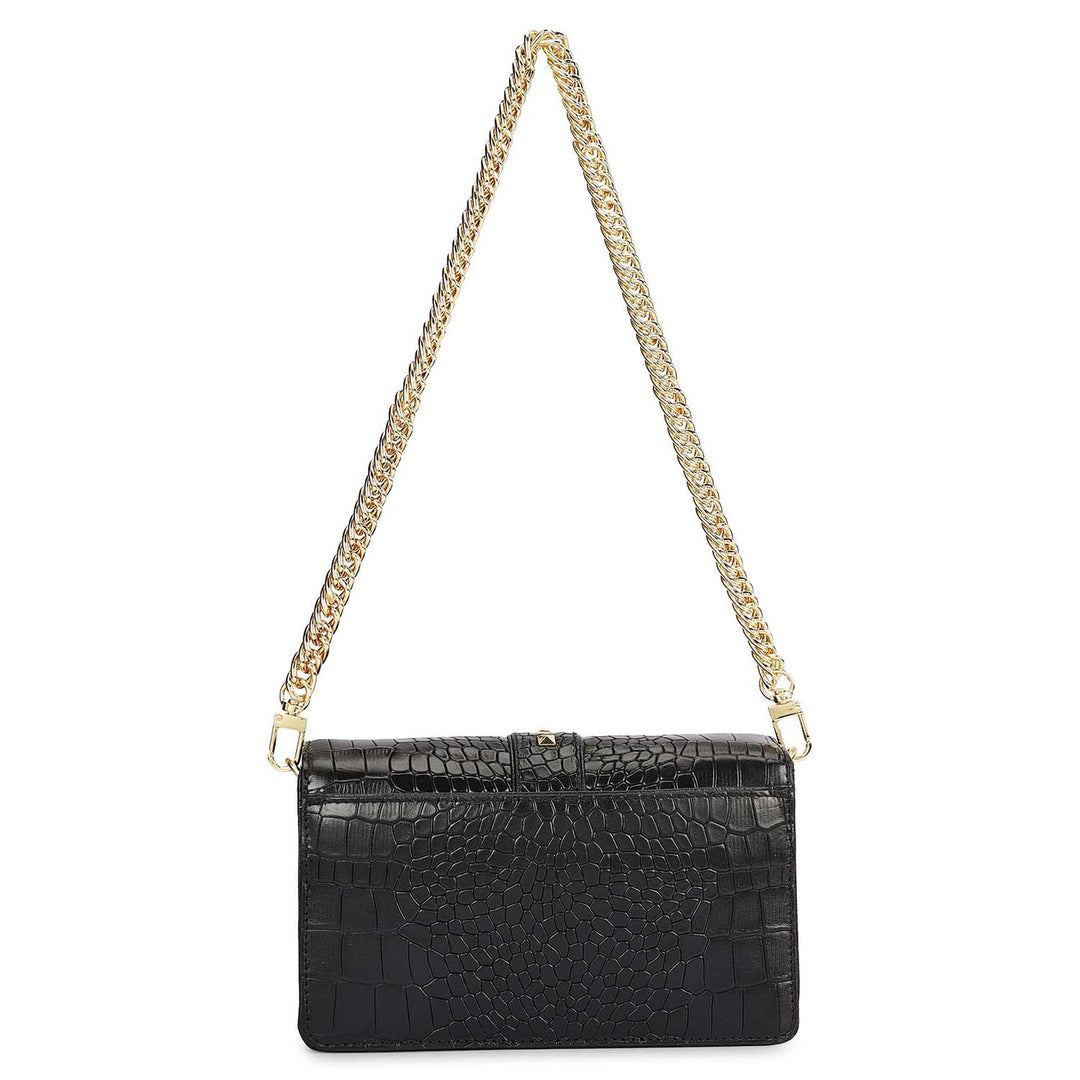 Small Croco Leather Shoulder Bag - Black