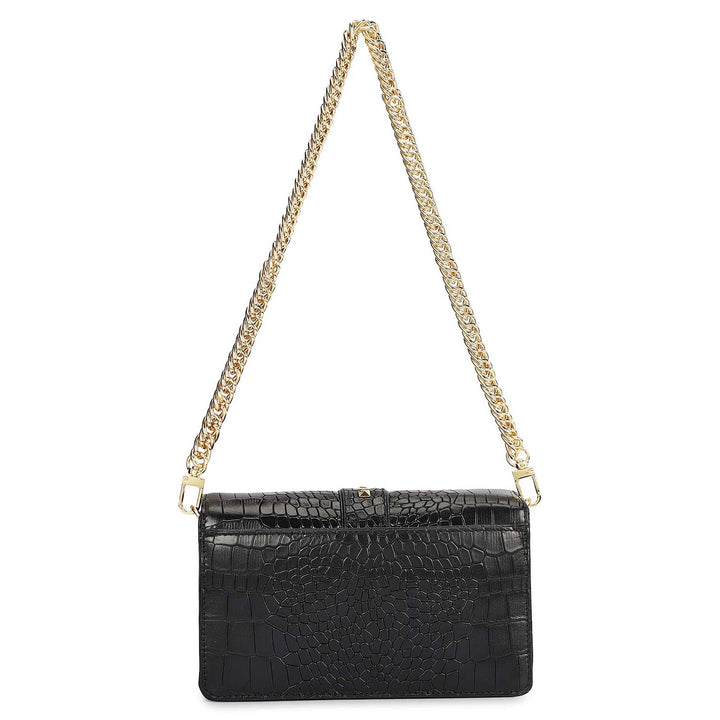 Small Croco Leather Shoulder Bag - Black