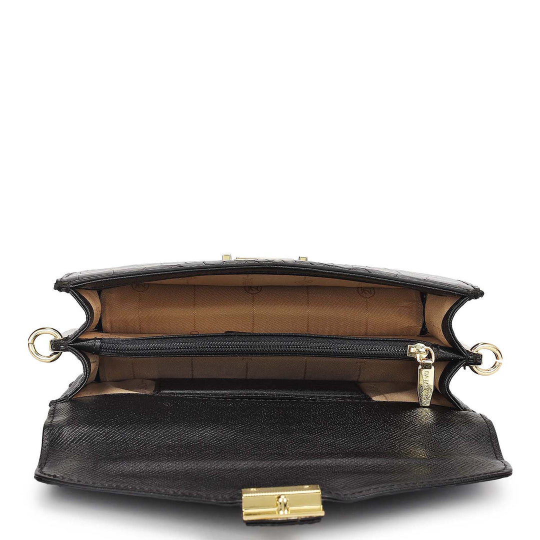 Small Croco Leather Shoulder Bag - Black