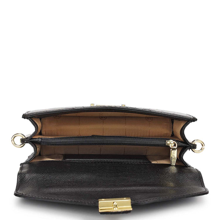 Small Croco Leather Shoulder Bag - Black