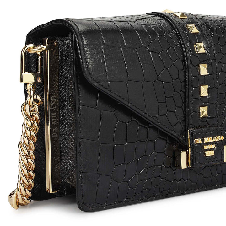 Small Croco Leather Shoulder Bag - Black