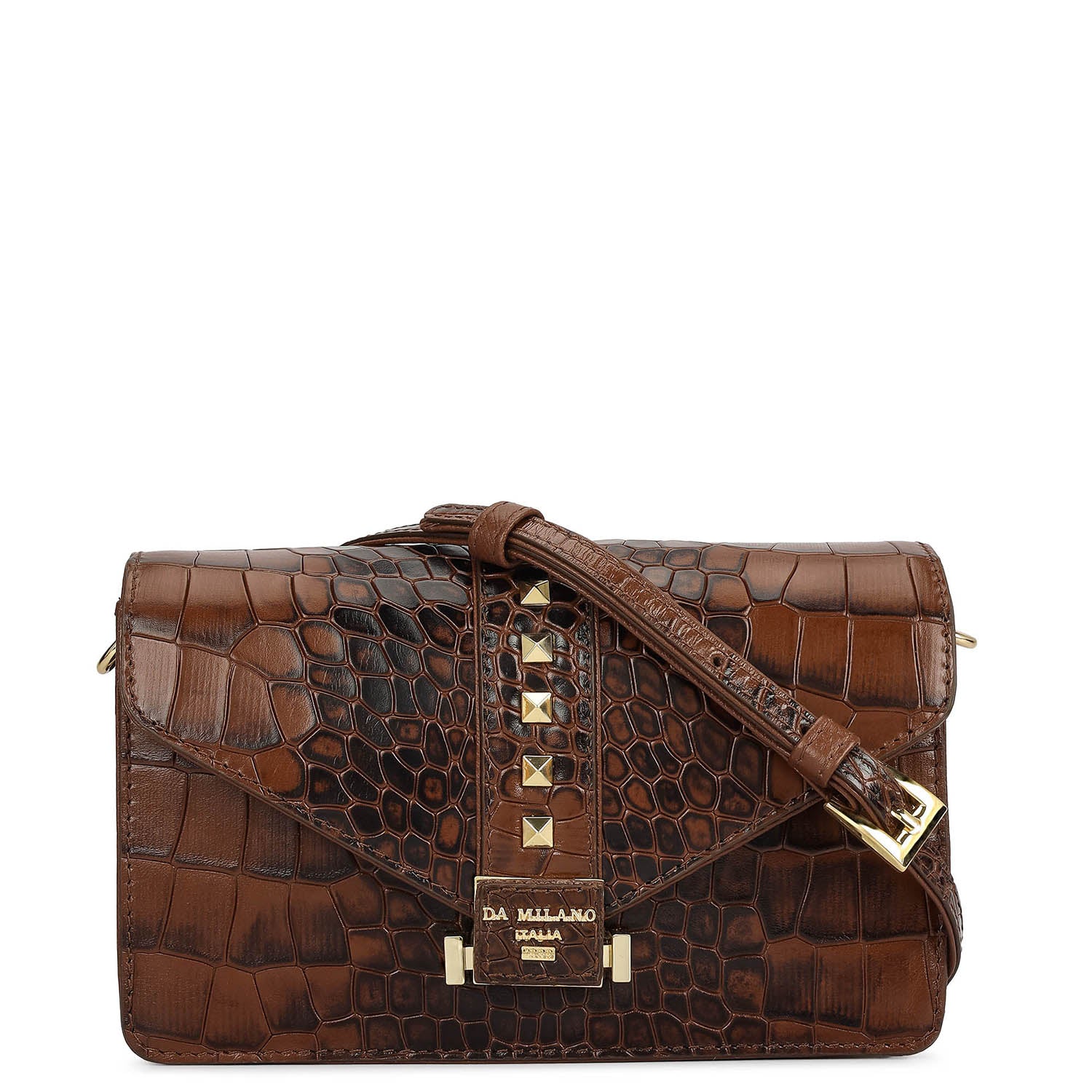 Small Croco Leather Shoulder Bag - Brown – Da Milano