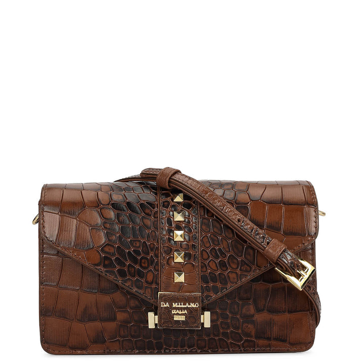 Small Croco Leather Shoulder Bag - Brown