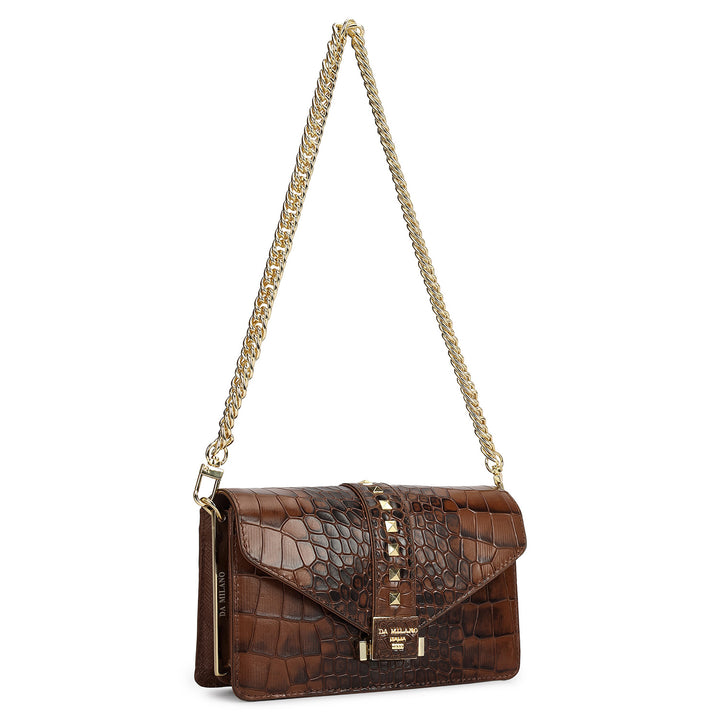 Small Croco Leather Shoulder Bag - Brown