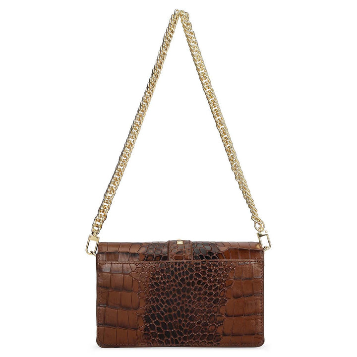 Small Croco Leather Shoulder Bag - Brown
