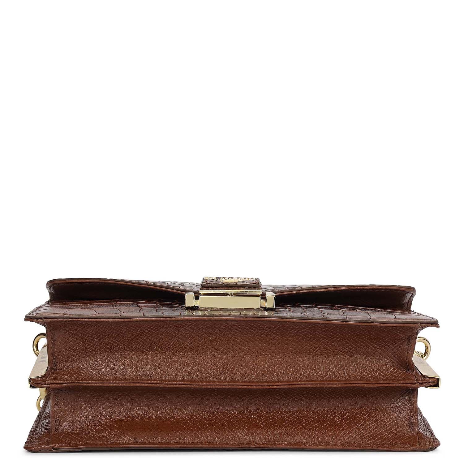 Small Croco Leather Shoulder Bag - Brown – Da Milano