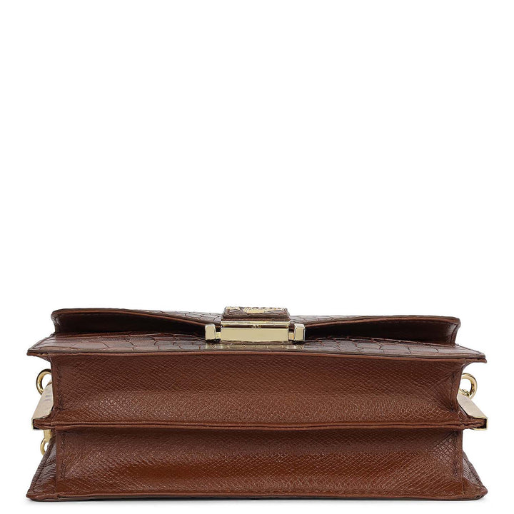 Small Croco Leather Shoulder Bag - Brown