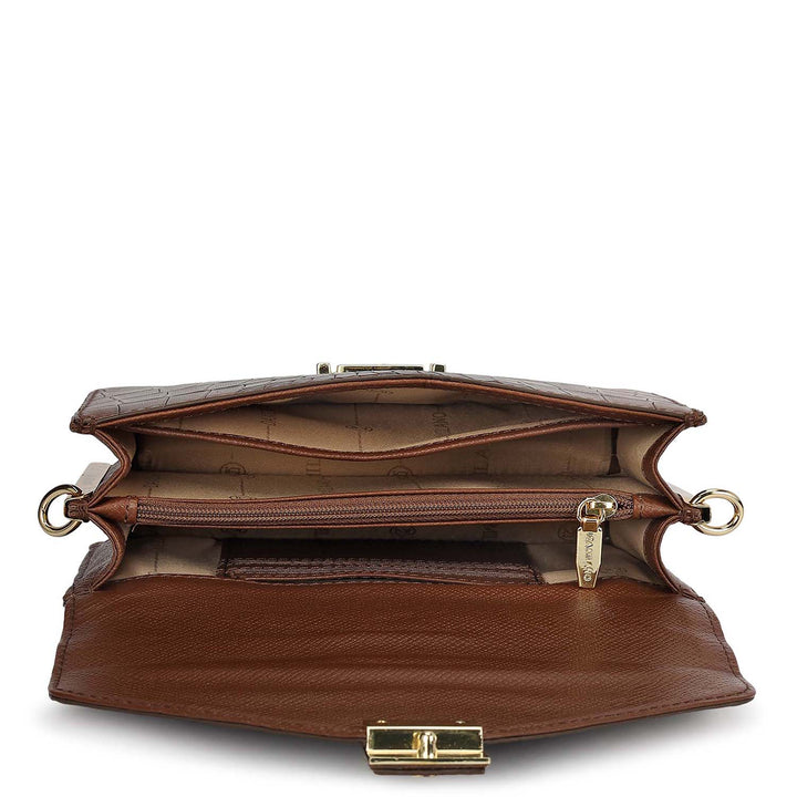 Small Croco Leather Shoulder Bag - Brown