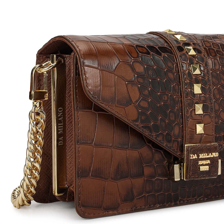 Small Croco Leather Shoulder Bag - Brown