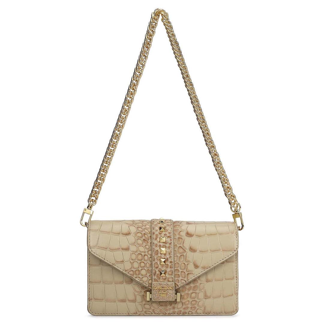 Small Croco Leather Shoulder Bag - Frost