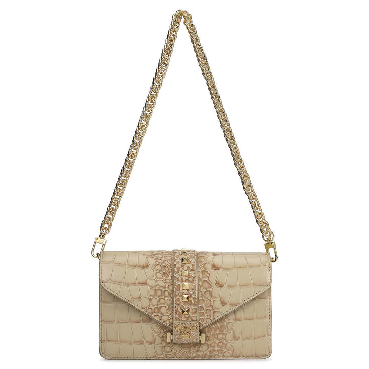 Small Croco Leather Shoulder Bag - Frost