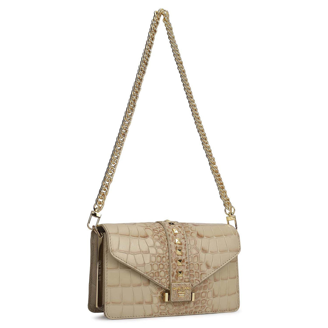 Small Croco Leather Shoulder Bag - Frost