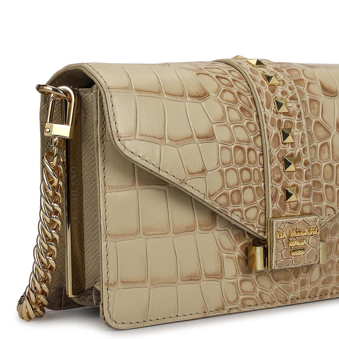Small Croco Leather Shoulder Bag - Frost