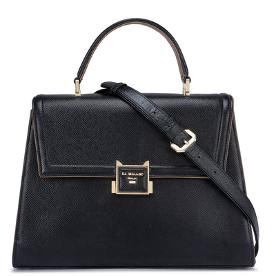 Medium Franzy Leather Satchel - Black