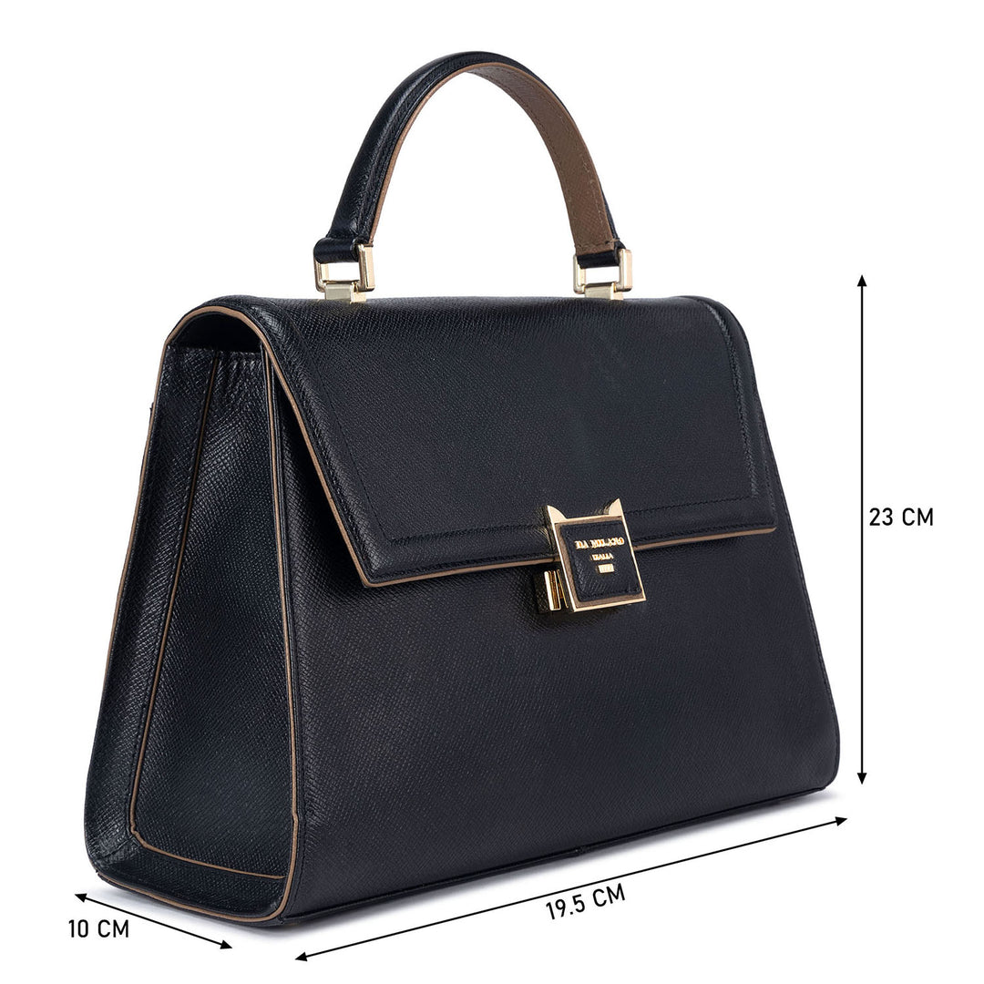 Medium Franzy Leather Satchel - Black