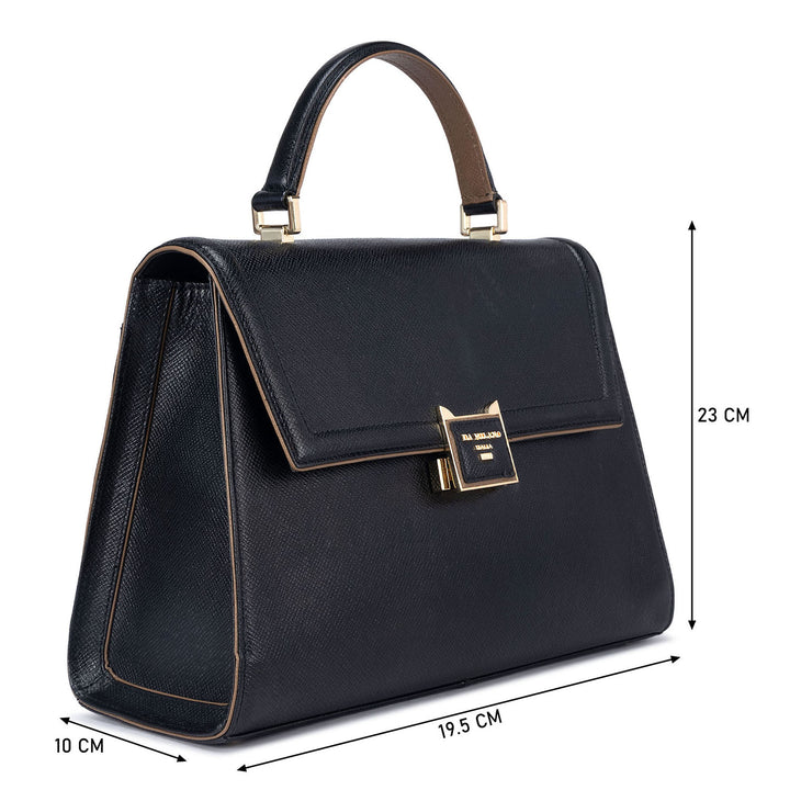 Medium Franzy Leather Satchel - Black