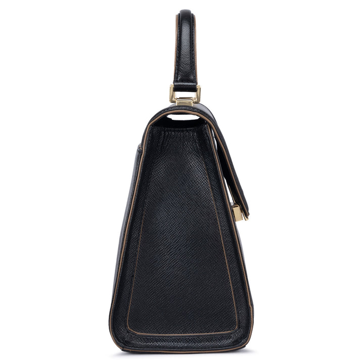 Medium Franzy Leather Satchel - Black