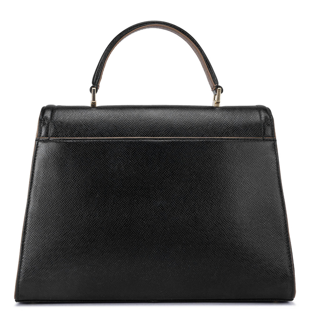Medium Franzy Leather Satchel - Black