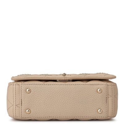 Small Quilting Leather Shoulder Bag - Beige