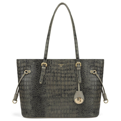 Large Croco Leather Tote - Grey