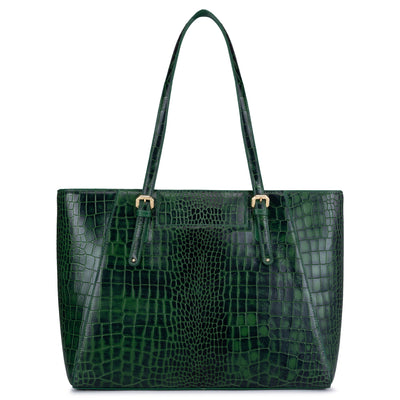 Large Croco Leather Tote - Sea Weed