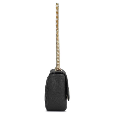 Small Quilting Leather Shoulder Bag - Black