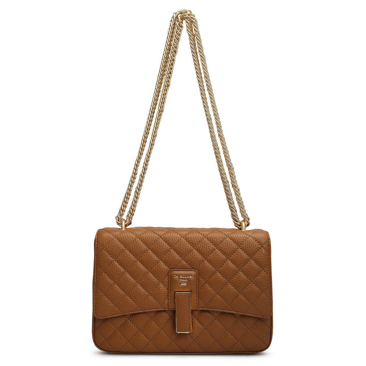 Small Quilting Leather Shoulder Bag - Caramel