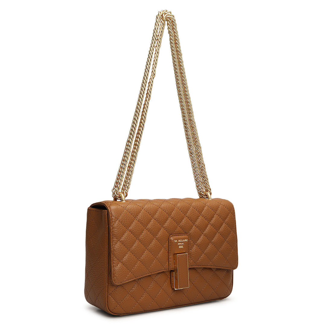 Small Quilting Leather Shoulder Bag - Caramel