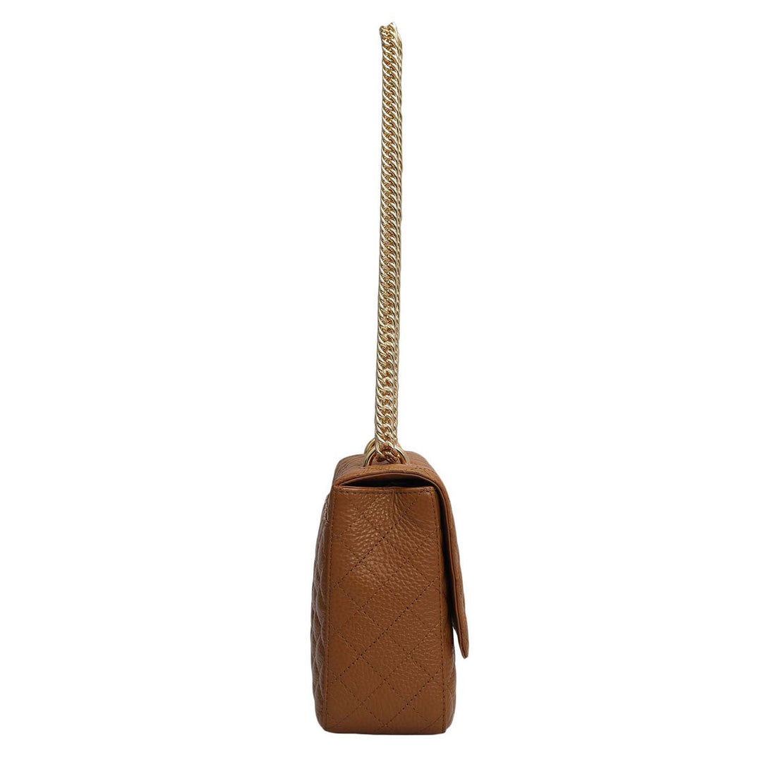 Small Quilting Leather Shoulder Bag - Caramel