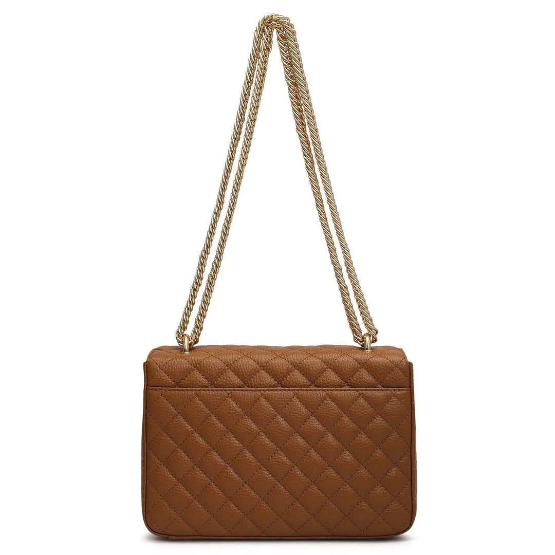 Small Quilting Leather Shoulder Bag - Caramel