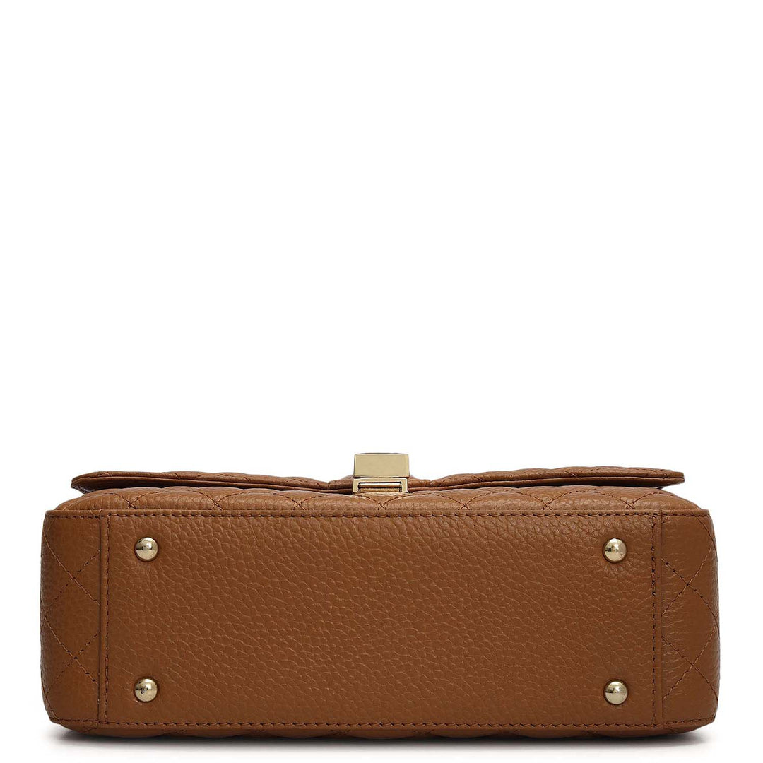 Small Quilting Leather Shoulder Bag - Caramel