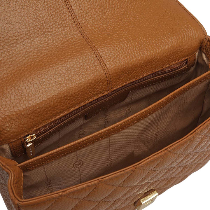 Small Quilting Leather Shoulder Bag - Caramel