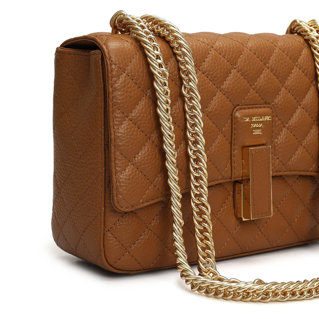 Small Quilting Leather Shoulder Bag - Caramel