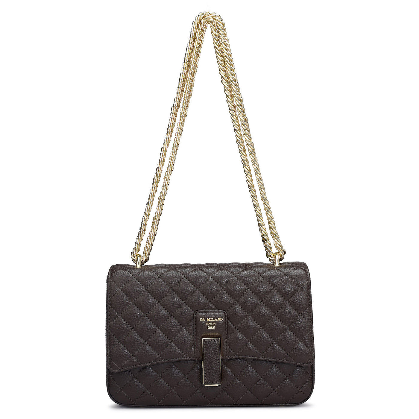 Small Quilting Leather Shoulder Bag - Chocolate